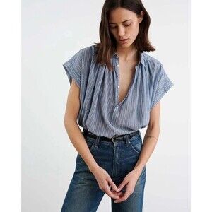 Nili Lotan Normandy Shirt Tunic Top Striped Printed Cotton Oversized XS 283740